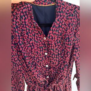 Navy and red mushroom Patterned Button-Up dress